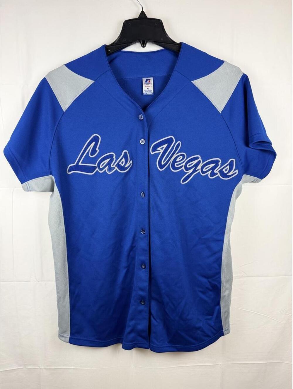 Las Vegas Baseball Jersey Blue White Russell Athletic Women’s XL Y2K Style
